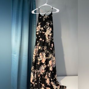 Floral dress with long asymmetrical hemline